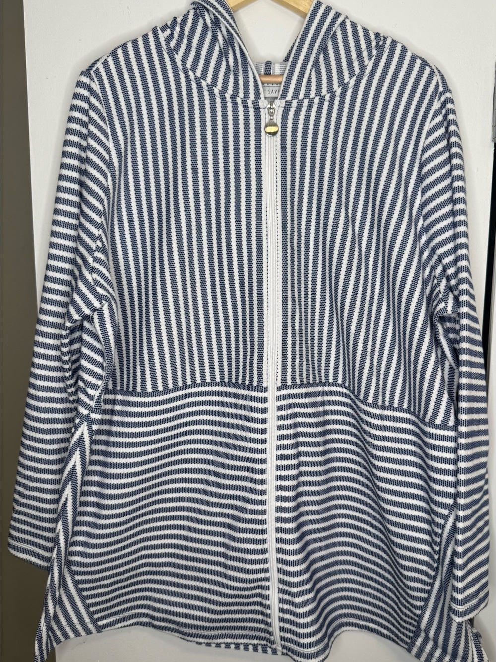 Sport Savvy Blue White Striped Hooded Zip Jacket 2X Plus Size
